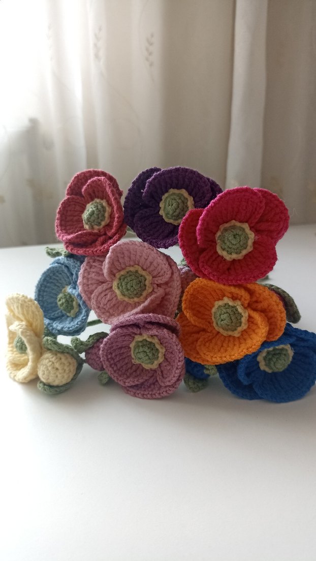 Renkli örme Gelincik Çiçek (Bir adet) - Görsel 4