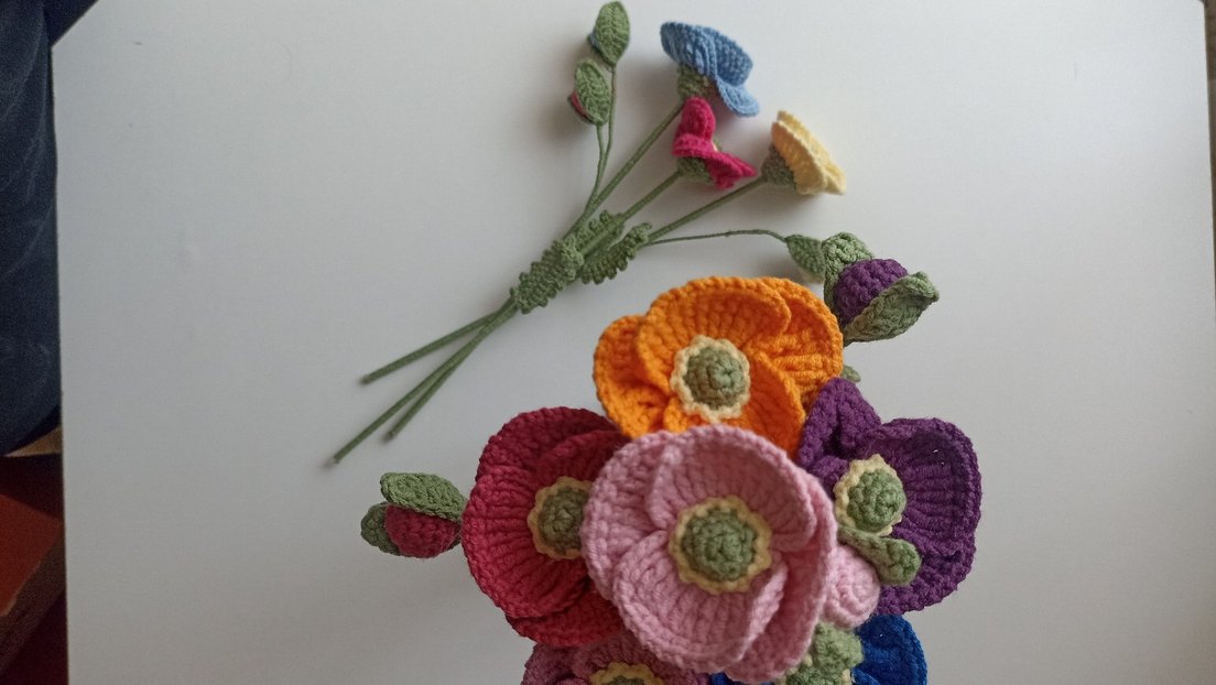 Renkli örme Gelincik Çiçek (Bir adet) - Görsel 2