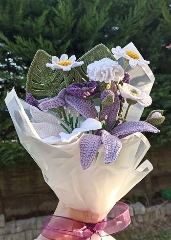 Mor Örgü çiçek buketi - Görsel 2