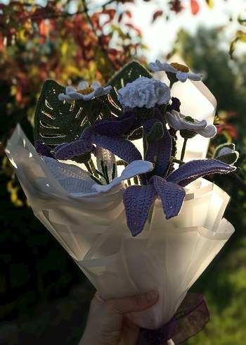 Mor Örgü çiçek buketi - Görsel 3