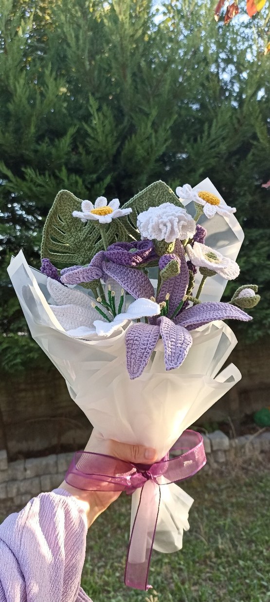Mor Örgü çiçek buketi - Görsel 2