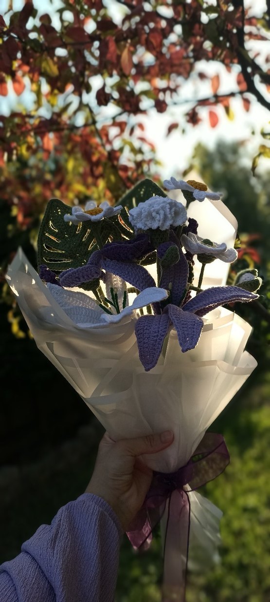 Mor Örgü çiçek buketi - Görsel 3