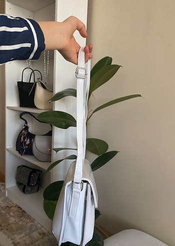 Beden Beyaz Parlak Deri Minimalist Kadın Çanta