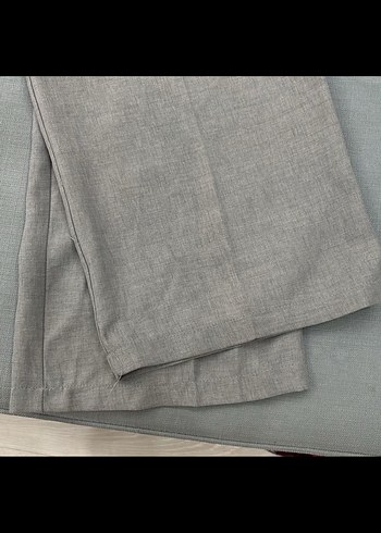 Düğmeli Gri Keten Kadın Kumaş Pantolon - Görsel 4