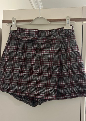 Kemerli Ekose Desenli Kısa Mini Etek