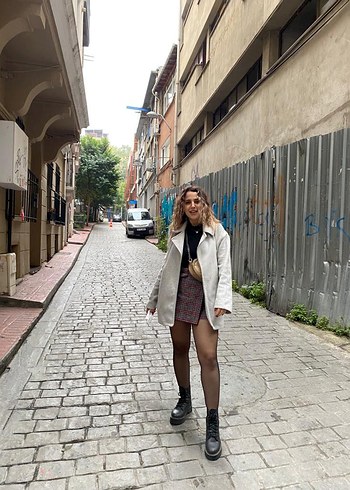 38 Beden Kemerli Ekose Desenli Kısa Mini Etek