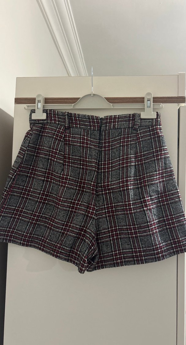 Kemerli Ekose Desenli Kısa Mini Etek - Görsel 2