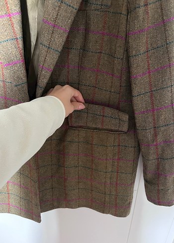 s Beden kahverengi Renk Mango ekose Yün karışımlı Blazer