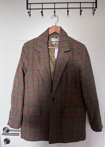 Mango ekose Yün karışımlı Blazer