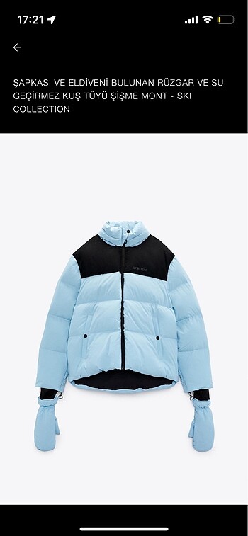 Zara kayak montu/eldiven/şapka takımı ile oysho içlik