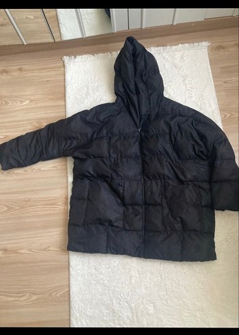 Kadın Siyah Şişme Kaban Kapüşonlu - Görsel 2