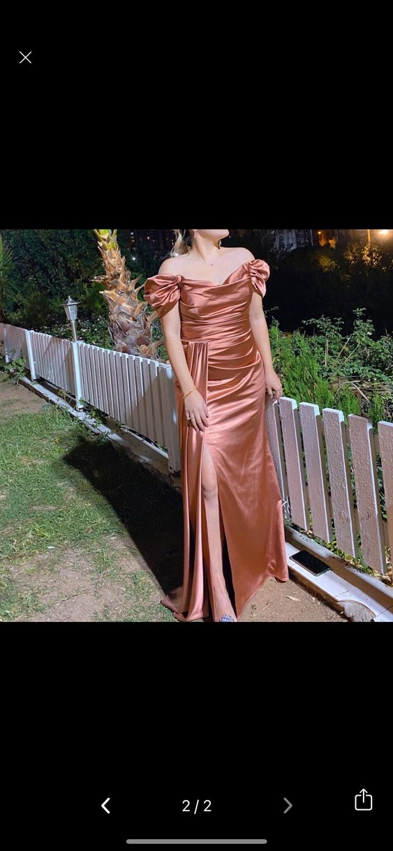 Bej Drapeli Uzun Abiye Elbise - Görsel 2