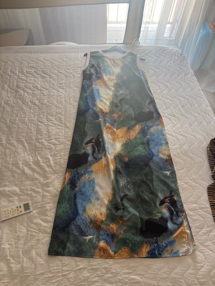 Bohem Çok Renkli Uzun Drapeli Elbise - Görsel 4