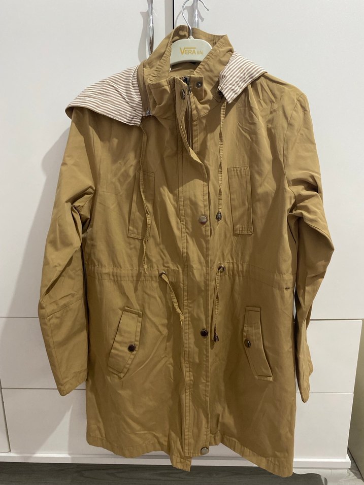 Bej Midi Kadın Düğmeli Ve Fermuarlı Ceket - Görsel 2