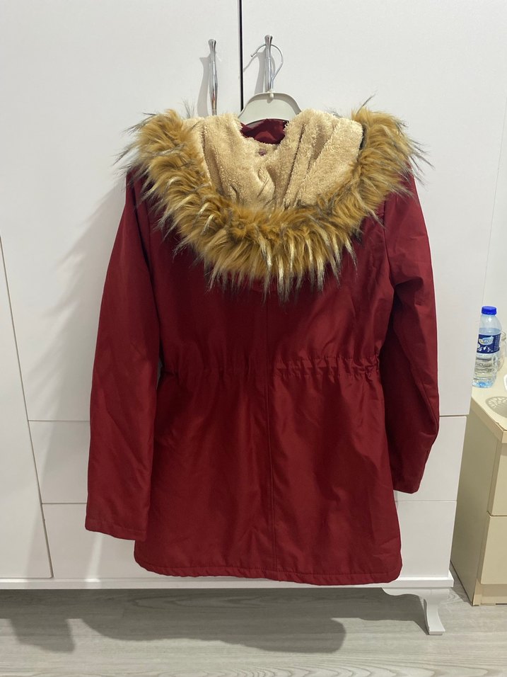 Bordo Kürklü Midi Kadın Mont - Görsel 3