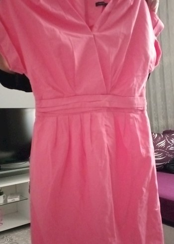 Pembe V Yaka Kemerli Midi Elbise