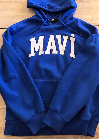 Mavi Kapüşonlu unisex Sweatshirt