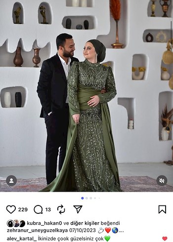 Uzun Kollu Haki Tesettür Abiye