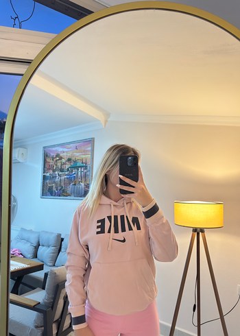 Nike Pembe Kapüşonlu Baskılı Kadın Sweatshirt