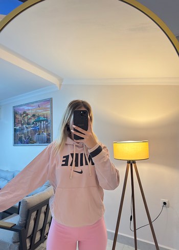 Pembe Kapüşonlu Baskılı Kadın Sweatshirt