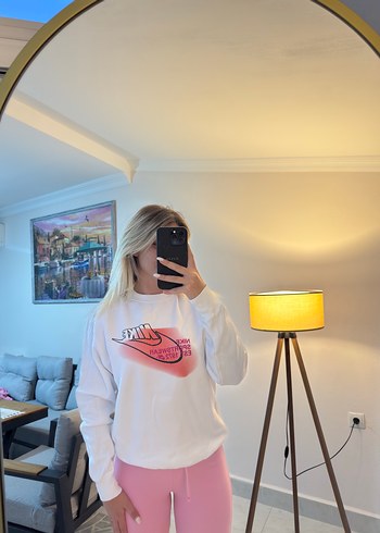 Pembe Baskılı Oversize Kadın Sweatshirt