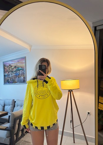 Fenerbahçe Sarı Baskılı Kadın Sweatshirt, Salaş Kesim
