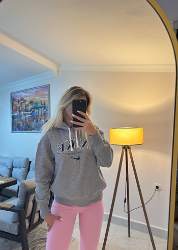 Gri Baskılı Kadın Sweatshirt