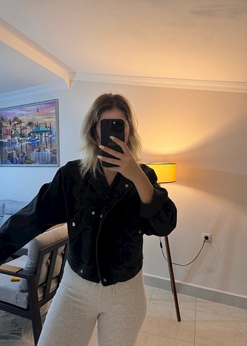 Siyah Transparan Detaylı Kadın Denim Ceket