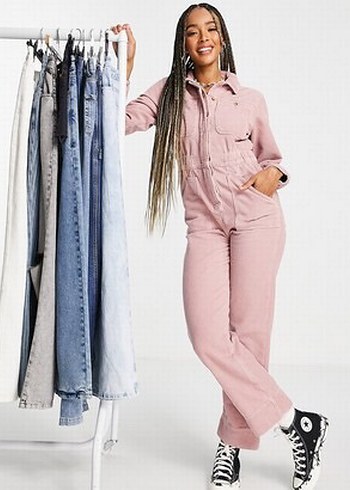 Pembe Düğmeli Denim Tulum