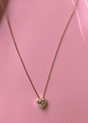 Accessorize Gold Pembe Taş Detaylı Kalp Kolye