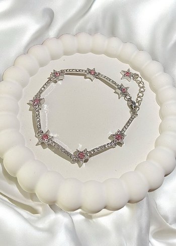 Pembe Taş Detaylı Silver Yıldız Bileklik