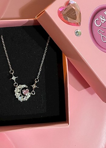 Pembe Taşlı Pinterest Kolye
