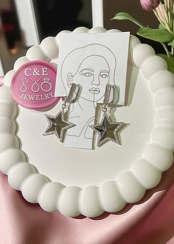 Parlak Yıldız Desenli Silver Küpe