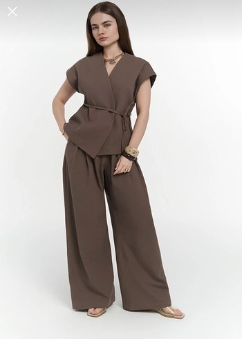 Kadın Bej Rahat Kesim Saten Pantolon - Görsel 7