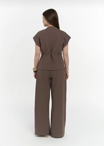 Kadın Bej Rahat Kesim Saten Pantolon - Görsel 2