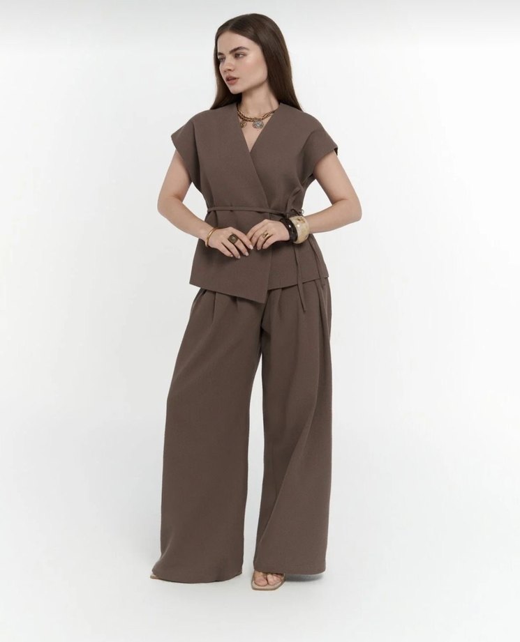 Kadın Bej Rahat Kesim Saten Pantolon - Görsel 4