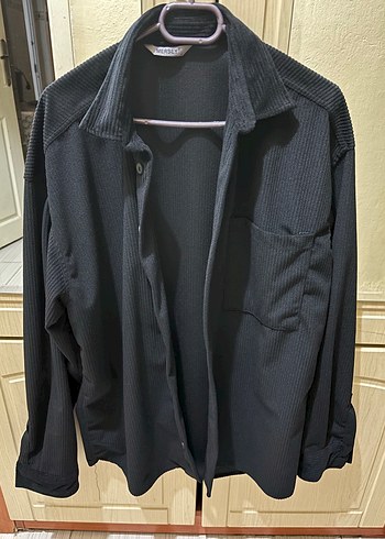 Diğer Siyah Fitilli Oversize Erkek Gomlek Rahat Ve Sik