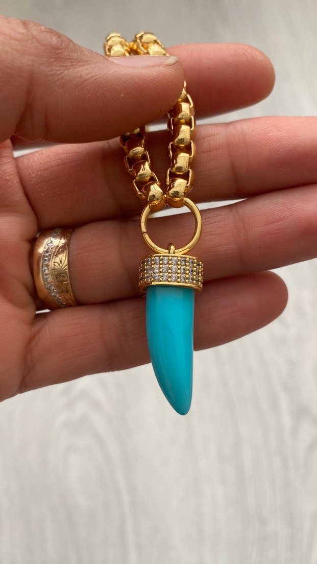 Bohem Zincir Detaylı Turkuaz Kolye - Görsel 3