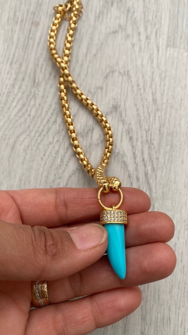 Bohem Zincir Detaylı Turkuaz Kolye - Görsel 2