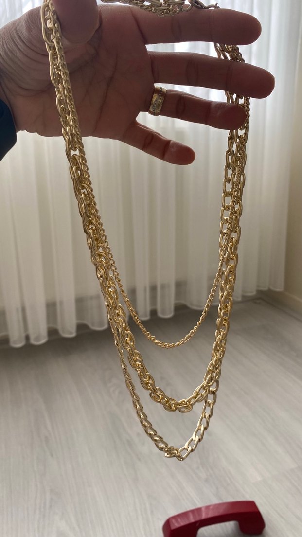 Uzun Zincir Detaylı Altın Renk Kadın Kolye - Görsel 5