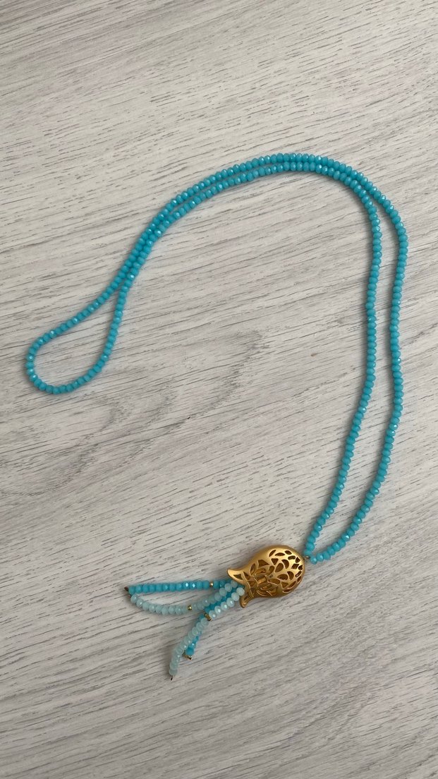 Uzun Turkuaz Boncuklu Bohem Kolye - Görsel 3