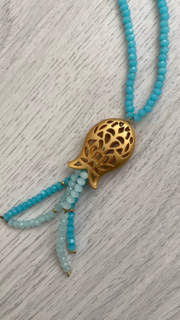 Uzun Turkuaz Boncuklu Bohem Kolye - Görsel 2