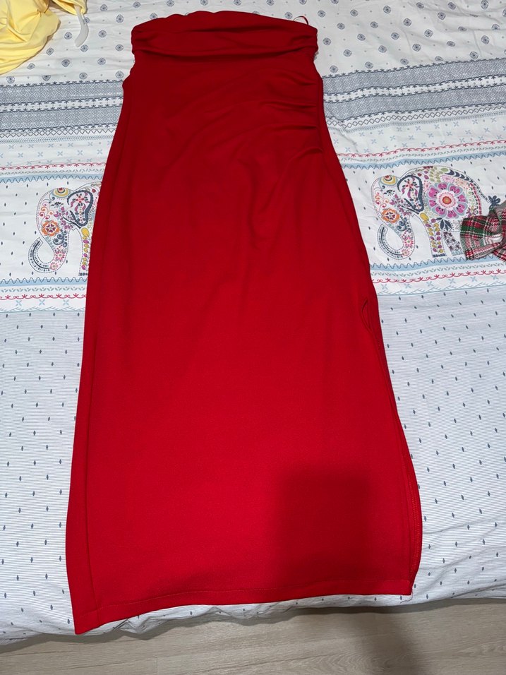 Kırmızı Drapeli Uzun Hamile Eteği - Görsel 2
