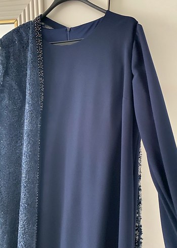Uzun Lacivert Nakışlı olcay marka Kadın Elbisesi - Görsel 3