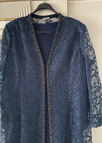 Uzun Lacivert Nakışlı olcay marka Kadın Elbisesi - Görsel 4