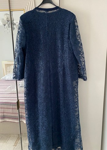 Uzun Lacivert Nakışlı olcay marka Kadın Elbisesi - Görsel 2