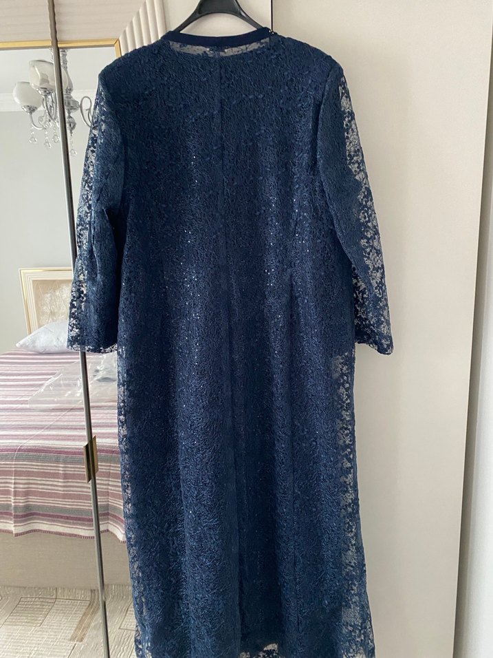 Uzun Lacivert Nakışlı olcay marka Kadın Elbisesi - Görsel 2