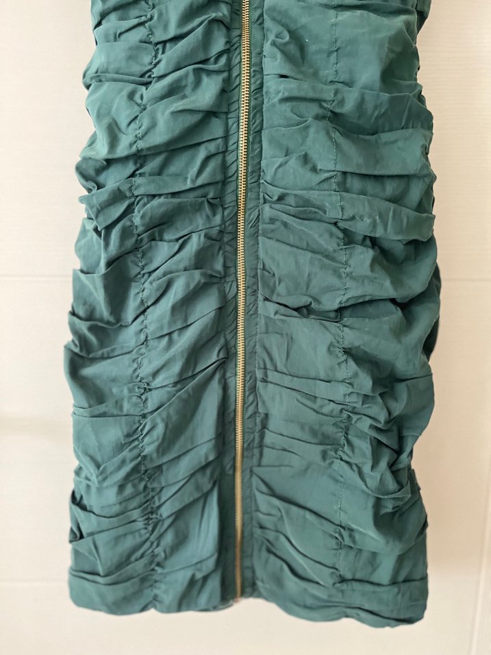 Yeşil Straplez Mini Elbise Fermuarlı - Görsel 3