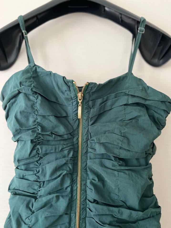 Yeşil Straplez Mini Elbise Fermuarlı - Görsel 2