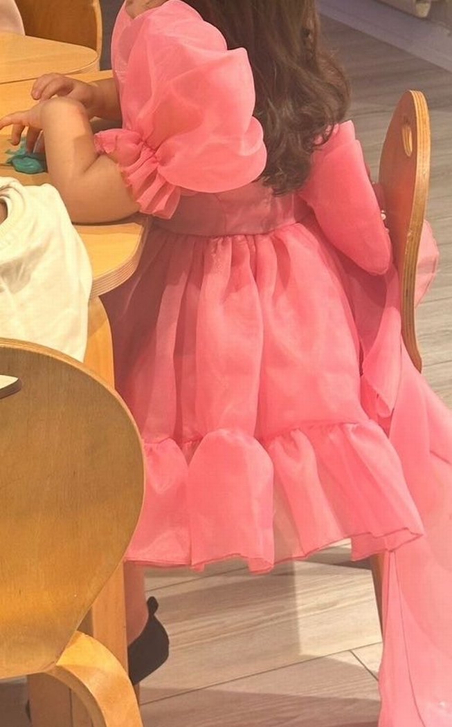 Kız Çocuk Pembe Fiyonk Detaylı Elbise - Görsel 4